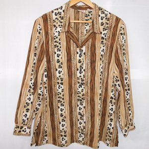 Vintage Alia Womens size 16 Long Sleeve Button Front animal Print Blouse